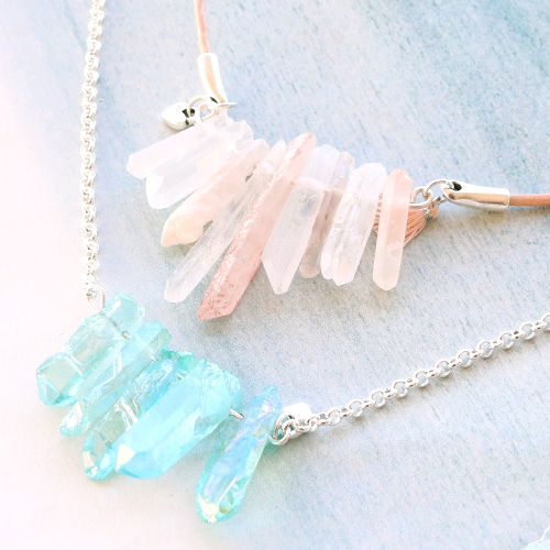 DIY Ohrringe und Ketten aus Naturstein und Aura Quarzkristall